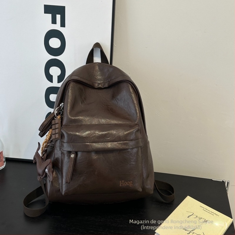 Rucsac PU cu compartiment pentru laptop, stil retro preppy european-american, închidere cu fermoar, rezistență la uzură pentru călătorii de afaceri