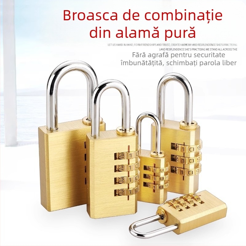 Lacăt cu 4 cifre din cupru sau aliaj de zinc pentru dulapuri, bagaje și sertare — mic lacăt mecanic, stil modern minimalist, materiale: cupru sau aliaj de zinc