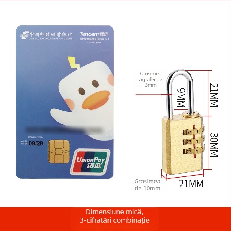 Lacăt cu 4 cifre din cupru sau aliaj de zinc pentru dulapuri, bagaje și sertare — mic lacăt mecanic, stil modern minimalist, materiale: cupru sau aliaj de zinc