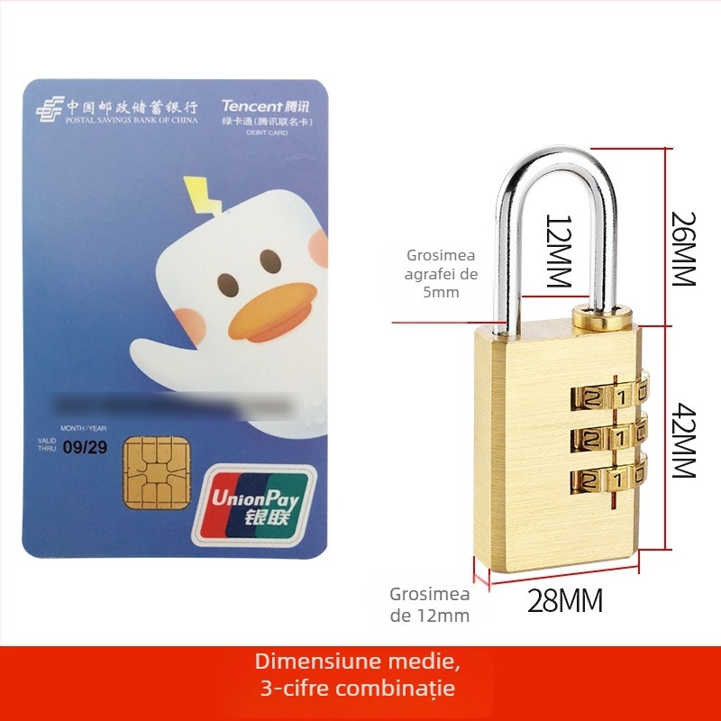 Lacăt cu 4 cifre din cupru sau aliaj de zinc pentru dulapuri, bagaje și sertare — mic lacăt mecanic, stil modern minimalist, materiale: cupru sau aliaj de zinc