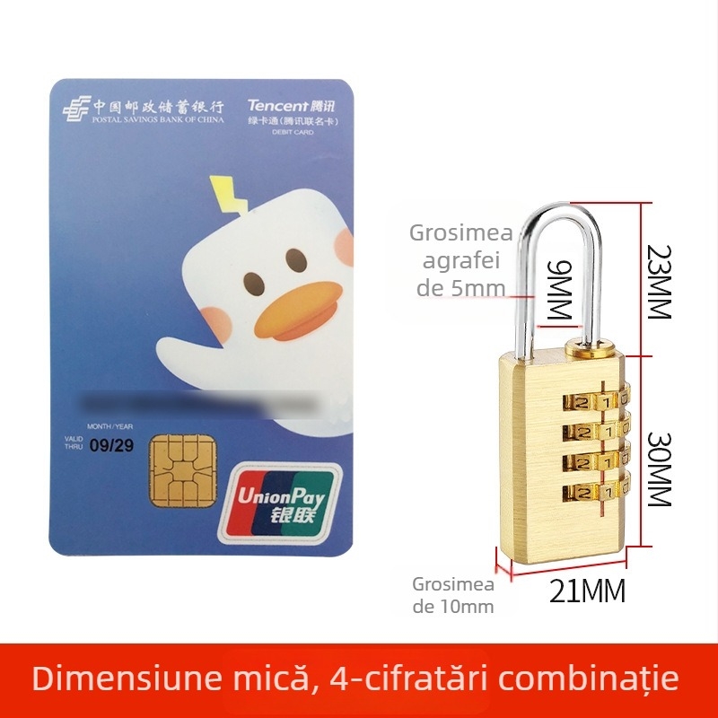 Lacăt cu 4 cifre din cupru sau aliaj de zinc pentru dulapuri, bagaje și sertare — mic lacăt mecanic, stil modern minimalist, materiale: cupru sau aliaj de zinc