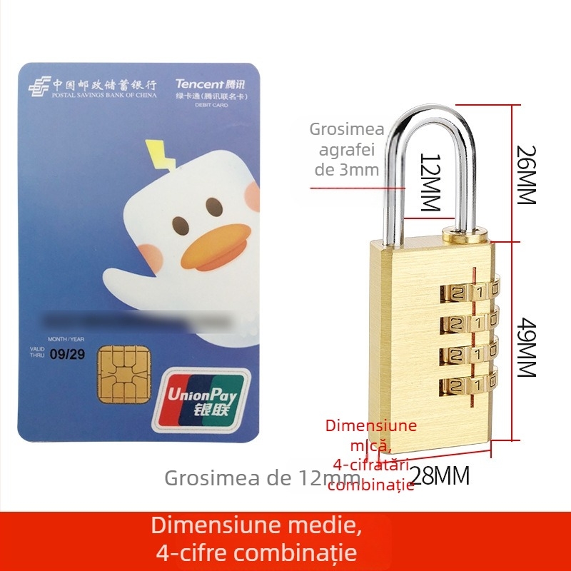 Lacăt cu 4 cifre din cupru sau aliaj de zinc pentru dulapuri, bagaje și sertare — mic lacăt mecanic, stil modern minimalist, materiale: cupru sau aliaj de zinc