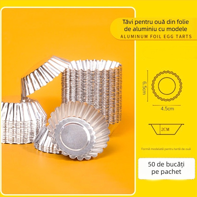 Formă de tartă din folie de aluminiu, rotundă, cu model floral, pentru coacere, pachet 50 buc
