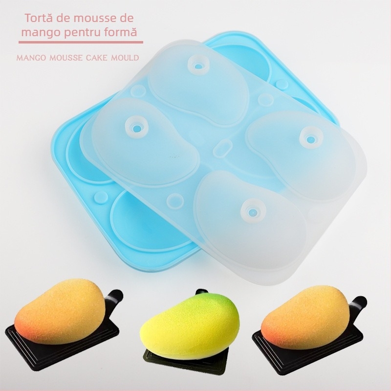 Formă din silicon cu patru secțiuni, 3D mango pentru mousse și budincă, rezistentă la temperaturi de -40°C până la 230°C