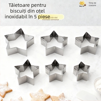Set de 5 forme pentru biscuiți în formă de stea, oțel inoxidabil, pentru coacere acasă
