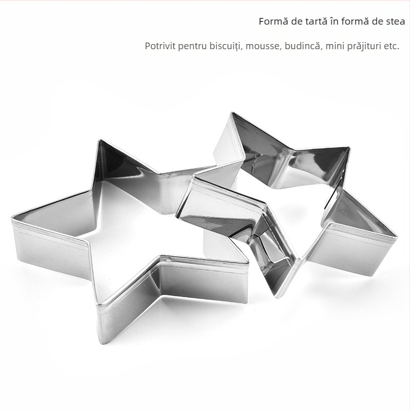 Set de 5 forme pentru biscuiți în formă de stea, oțel inoxidabil, pentru coacere acasă