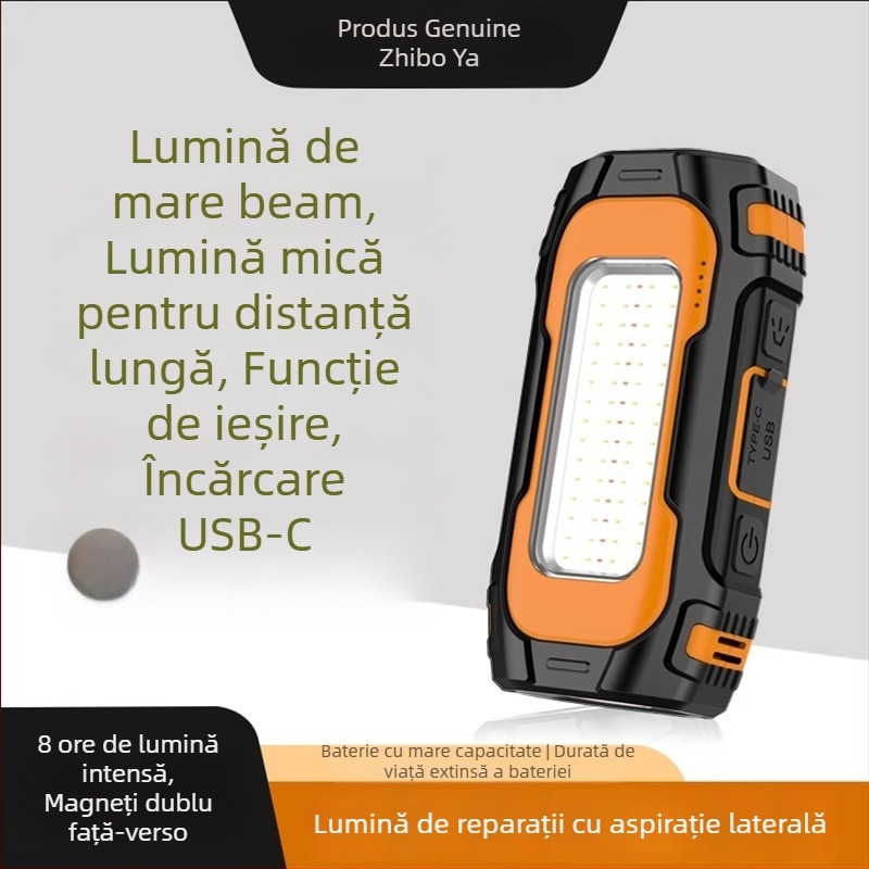 X103 Lumină de lucru portabilă: Dual-Magnet, LED dublu, baterie cu capacitate mare, autonomie 100 de ore, pentru reparații de cort