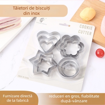 Set de 12 forme pentru biscuiți din oțel inox, în formă de inimă, pentru coacere
