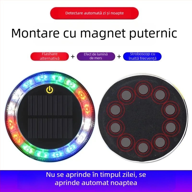 Far de stop LED pentru vehicule • Alimentare solară • Suport magnetic de fixare • Carcasă ABS • Compatibil cu camion, mașină, triciclu, tramvai