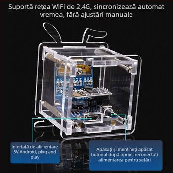 Kit ESP8266 Mini Ceas Prognoză Meteo - Wi-Fi, Senzor de Temperatură și Umiditate, Proiect DIY Educațional