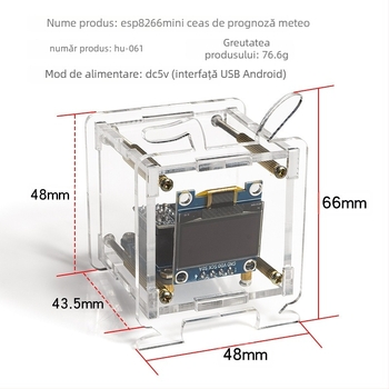 Kit ESP8266 Mini Ceas Prognoză Meteo - Wi-Fi, Senzor de Temperatură și Umiditate, Proiect DIY Educațional