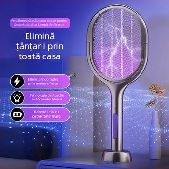 Lopată electrică pentru țânțari - 2 în 1, pliabilă, reîncărcabilă (Acoperire 11–20 m²; Lampă UV; Rotație 360°; Plasă din aluminiu; Baterie încorporată 1001–1600 mAh)