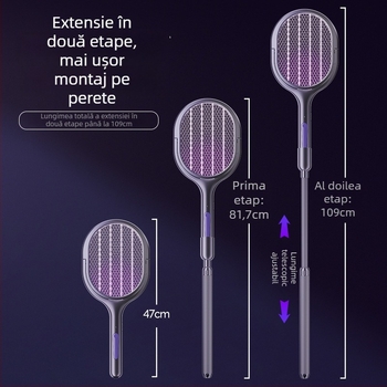 Lopată electrică pentru țânțari - 2 în 1, pliabilă, reîncărcabilă (Acoperire 11–20 m²; Lampă UV; Rotație 360°; Plasă din aluminiu; Baterie încorporată 1001–1600 mAh)