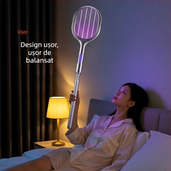 Lopată electrică pentru țânțari - 2 în 1, pliabilă, reîncărcabilă (Acoperire 11–20 m²; Lampă UV; Rotație 360°; Plasă din aluminiu; Baterie încorporată 1001–1600 mAh)