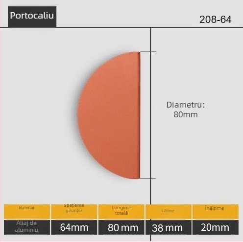 Mâneri semisferici pentru uși, aliaj de aluminiu, finisaj prin pulverizare, model 208, stil modern minimalist