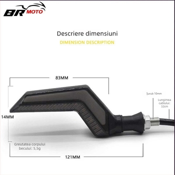 Lumina de semnalizare LED cu design aripă de înger și efect de flux pentru motociclete și vehicule electrice, 12V, universal BR-52