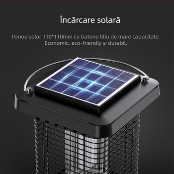 Lampă solară pentru combaterea țânțarilor în grădină, cu lampă UV, panou 3W monocrystal, baterie încorporată 2501–3000mAh, 1300V DC, acoperire 11–20 m²