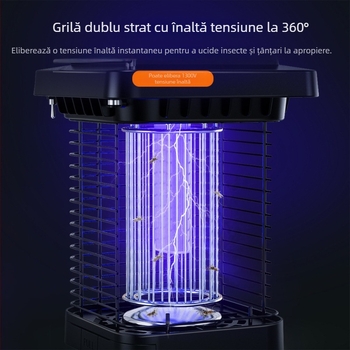 Lampă solară pentru combaterea țânțarilor în grădină, cu lampă UV, panou 3W monocrystal, baterie încorporată 2501–3000mAh, 1300V DC, acoperire 11–20 m²