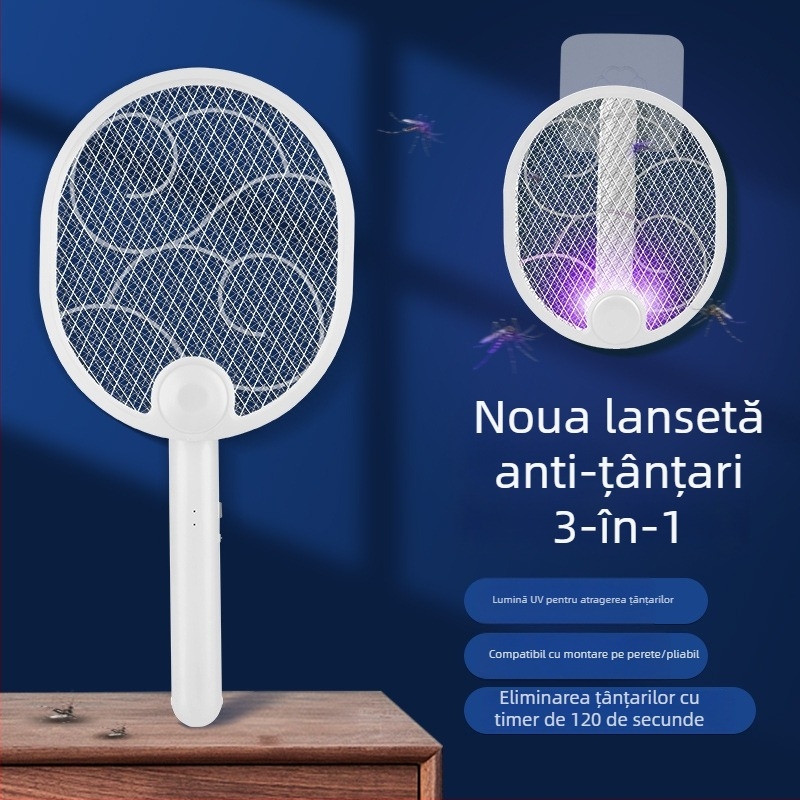 Lovitoare electrică pentru țânțari, pliabilă, încărcare USB, baterie încorporată 1000-1600 mAh, LED, plasă de aluminiu