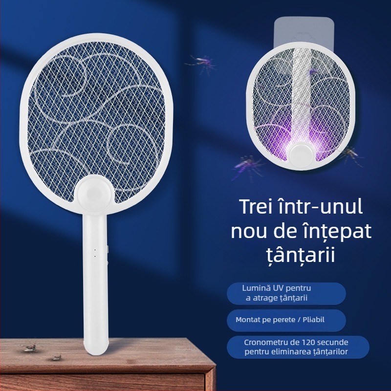 Lovitoare electrică pentru țânțari, pliabilă, încărcare USB, baterie încorporată 1000-1600 mAh, LED, plasă de aluminiu
