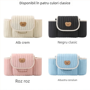 Geantă pentru cărucior cu broderie pe fermoar în stil coreean, geantă de depozitare mamă-bebeluș, poliester, respirabilă și ultra ușoară, curea de umăr curbată