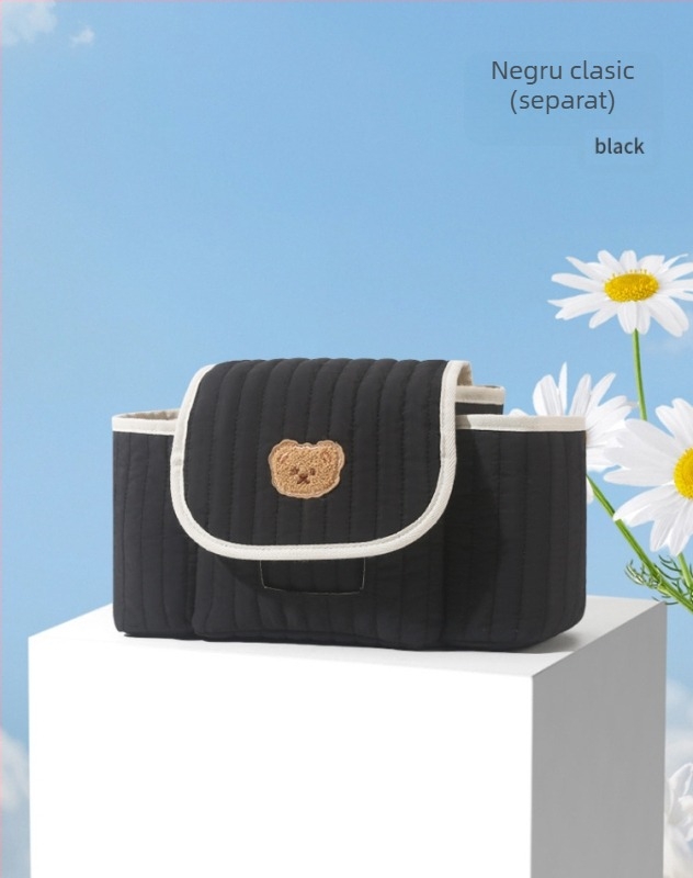 Geantă pentru cărucior cu broderie pe fermoar în stil coreean, geantă de depozitare mamă-bebeluș, poliester, respirabilă și ultra ușoară, curea de umăr curbată