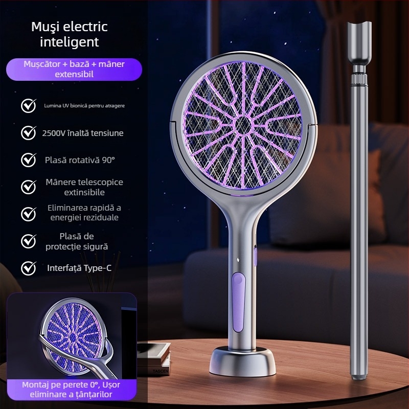 Electro-ucigaș pentru țânțari și capcană cu lumină UV, rotație 180°, acoperire 11–20 m², baterie încorporată 1001–1600 mAh