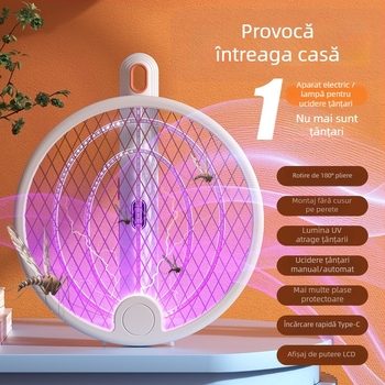 Aparat electric pliabil pentru țânțari cu baterie încorporată și LED pentru uz interior, reîncărcabil, ucide țânțarii prin șoc electric, potrivit pentru spații de peste 61 m²
