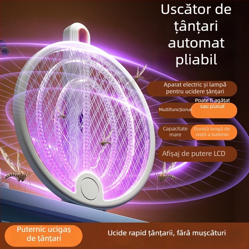 Aparat electric pliabil pentru țânțari cu baterie încorporată și LED pentru uz interior, reîncărcabil, ucide țânțarii prin șoc electric, potrivit pentru spații de peste 61 m²