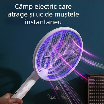 Fier electric pliabil pentru țânțari, lampă 2‑în‑1 pentru captare, USB reîncărcabilă, lumină UV, rotație de 180°, plasă din aluminiu