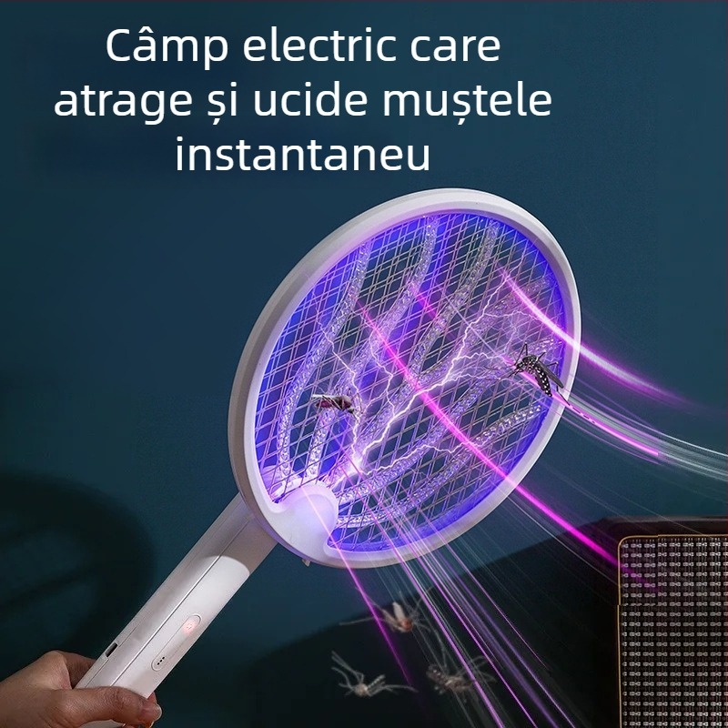 Fier electric pliabil pentru țânțari, lampă 2‑în‑1 pentru captare, USB reîncărcabilă, lumină UV, rotație de 180°, plasă din aluminiu