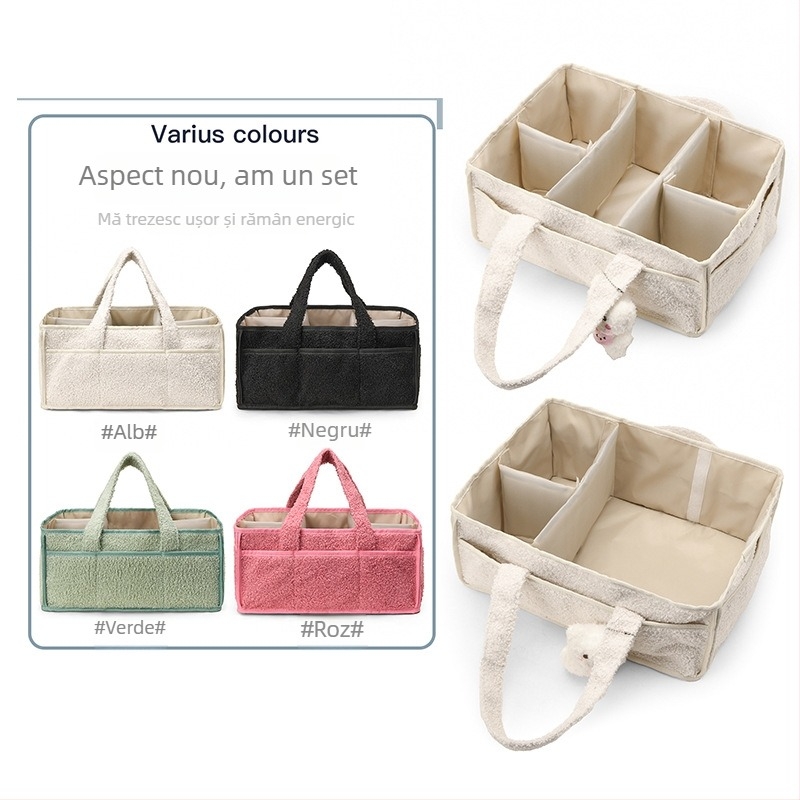 2025 Geantă plușată pentru mamă, cu mâner, capacitate mare pentru scutece și biberoane, căptușeală poliester