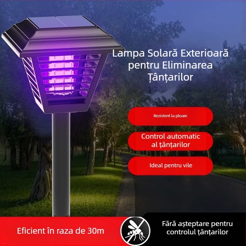 Lampă solară pentru omorârea țânțarilor, exterior pentru casă și grădină, acoperire 10 m², LED, carcasă ABS, netoxică, conectivitate inteligentă