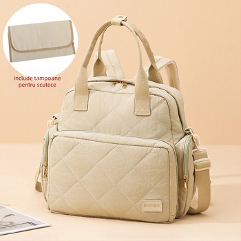 Geantă pentru mamă și bebeluț cu model pătrat brodat, separare uscat/umed, izolație, ultra-ușoară, material Oxford