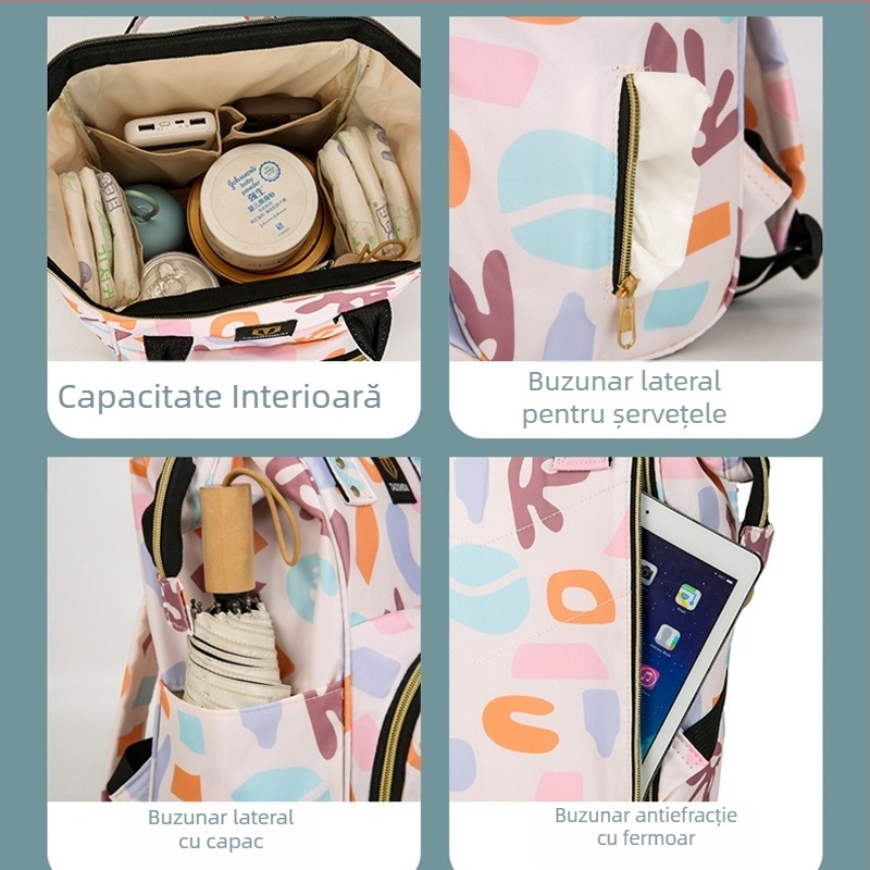 Geantă pentru mame cu bebeluși, capacitate mare, rucsac de umăr pentru călătorii, nylon, respirabil, curea cu pernă de aer