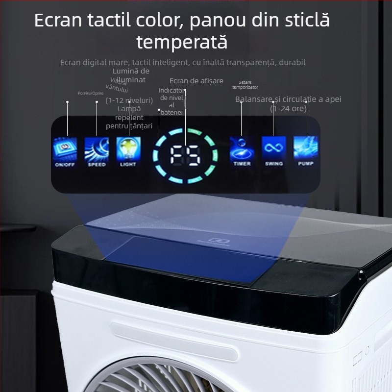 Răcitor portabil cu baterie Li-ion 1500mAh, solar, AC/DC, lampă LED pentru omorârea țânțarilor, funcționare silențioasă, telecomandă, interior/exterior, model 9030-R