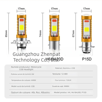 Far LED pentru motocicletă cu COB, 15W, 8-80V, 720 lm, IP65