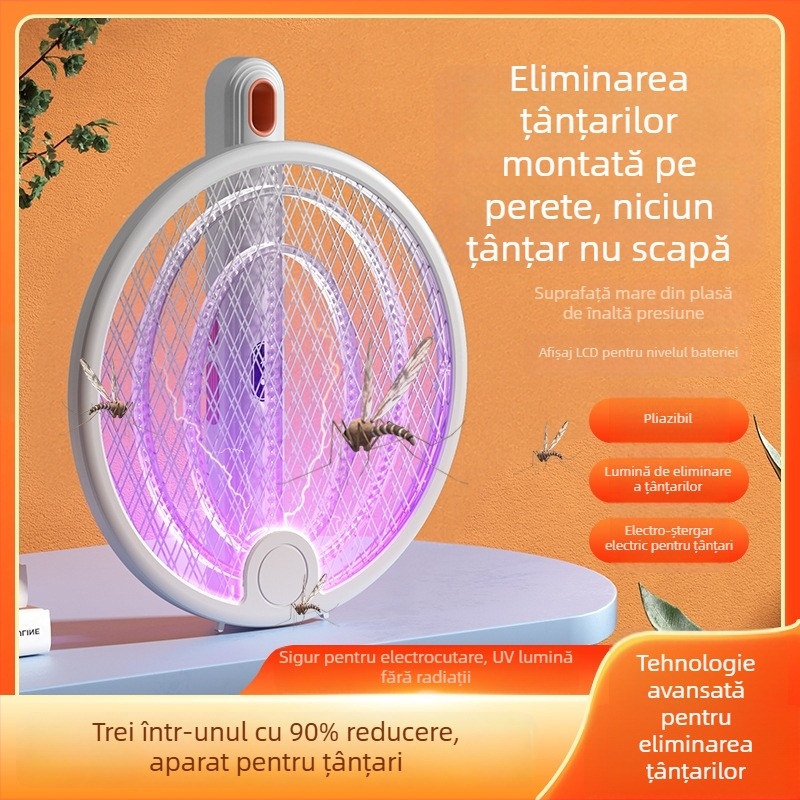 Ucigaș electric de țânțari, 2-în-1, cu captură și omor, pentru interior/exterior, baterie litiu reîncărcabilă 800-1200mAh, lumină UVA mov