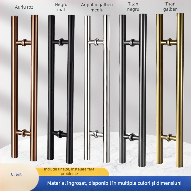 Mâner ușă glisant, din oțel inoxidabil, model 002, stil modern minimalist, pentru uși din sticlă și lemn încadrate