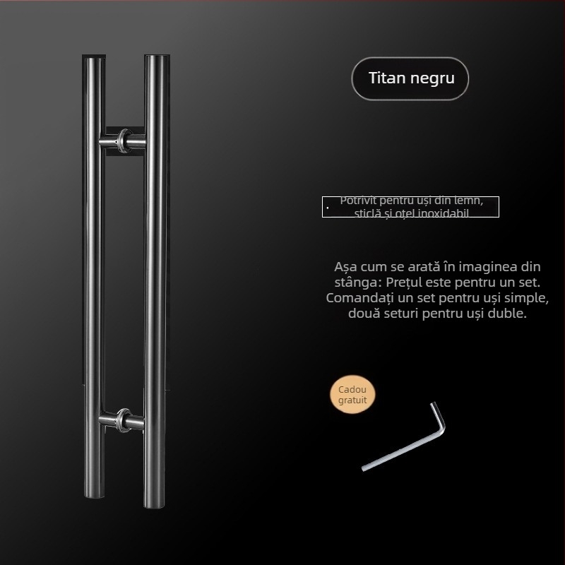 Mâner ușă glisant, din oțel inoxidabil, model 002, stil modern minimalist, pentru uși din sticlă și lemn încadrate