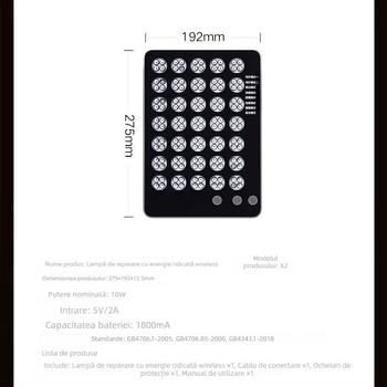 Instrument de înfrumusețare — terapie cu LED pentru albire și rejuvenare a pielii, portabil, baterie încorporată 1200–2000 mAh, IPX5 rezistent la apă, pentru utilizare comercială