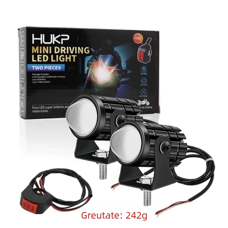Faro LED pentru motocicletă, fascicul dual-color - intrare 12-80V, 8000 lm, 10 W, IP65, aliaj de aluminiu
