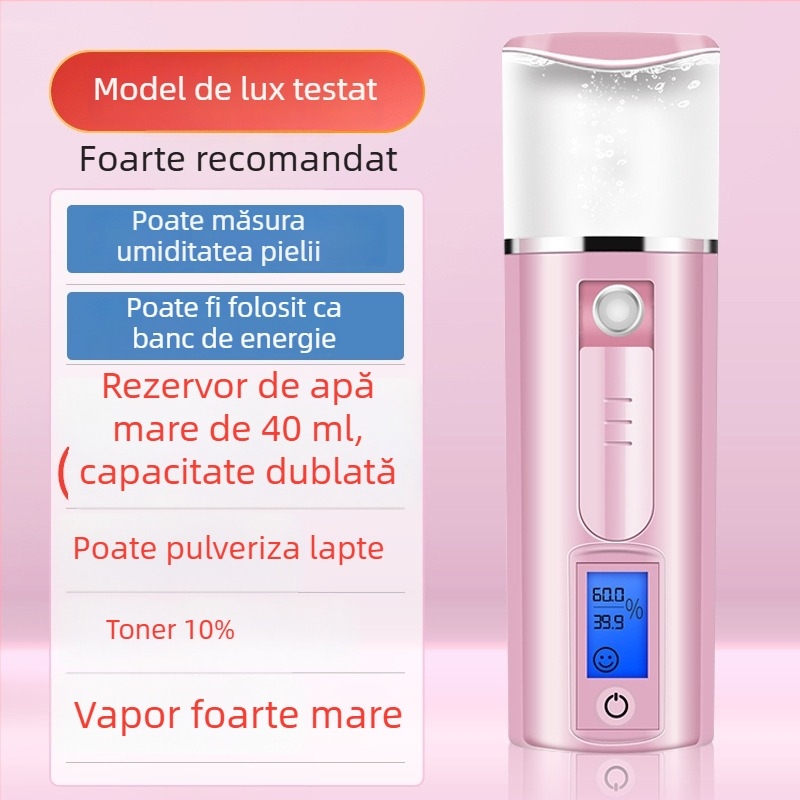 Umidificator facial cu ceață nano, portabil, reîncărcabil, pulverizare rece, ceață în ≤10 s, autonomie 1–3 h, model KMY