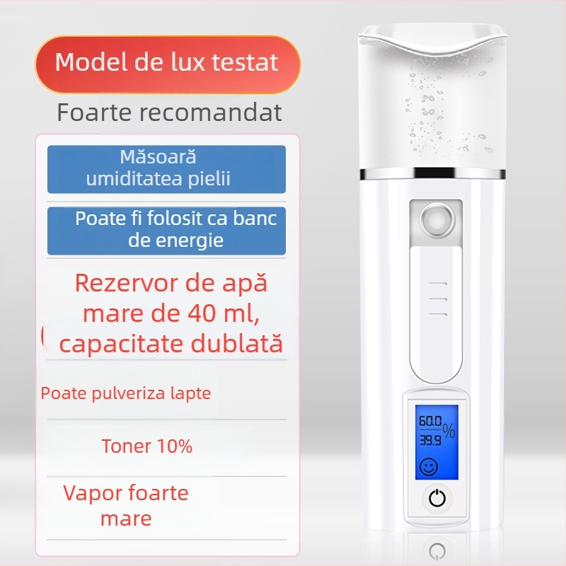 Umidificator facial cu ceață nano, portabil, reîncărcabil, pulverizare rece, ceață în ≤10 s, autonomie 1–3 h, model KMY