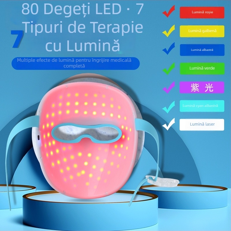 Mască de înfrumusețare cu foton pentru față, mască cu iluminare din 7 culori pentru uz casnic, rejuvenare facială, reduce ridurile, acneea și petele, luminează tenul