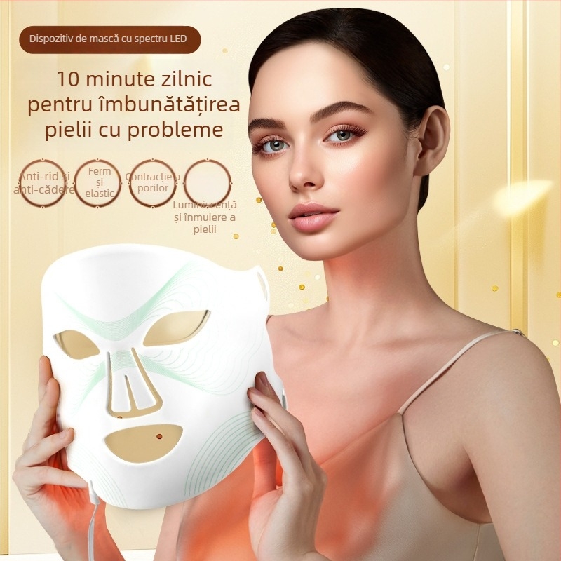 Mască facială de frumusețe cu foton pentru uz casnic – mască de frumusețe cu terapie cu fotoni, lifting și rejuvenare a pielii, pentru uz la domiciliu, 4 trepte de reglare