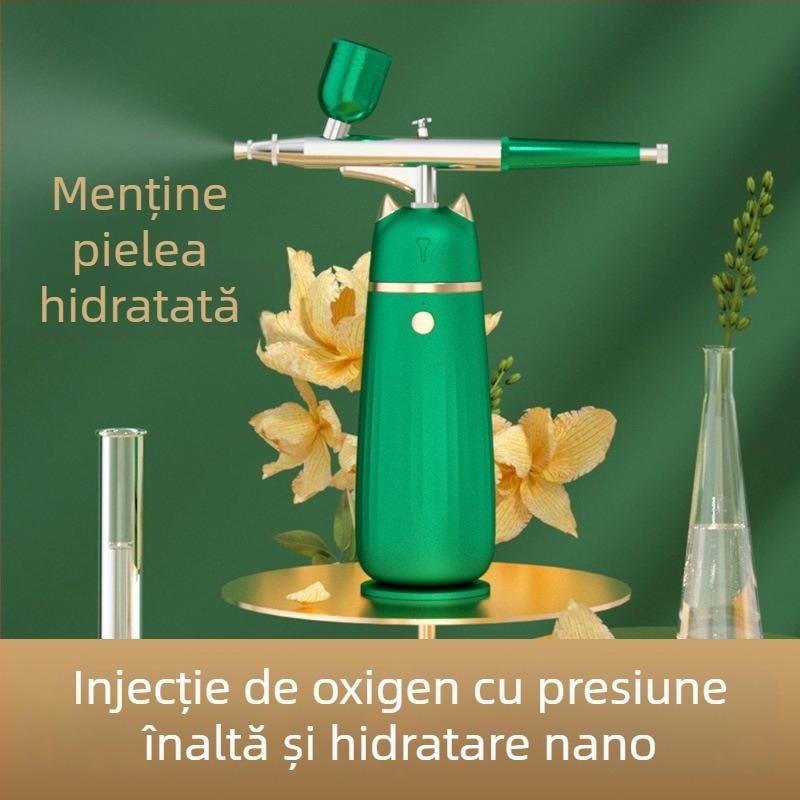 Dispozitiv de Hidratare cu Injecție de Oxigen – Pulverizator Portabil cu Apă Nano pentru Față, Baterie încorporată 500–800 mAh, IPX8 Rezistent la apă, Uz Casnic