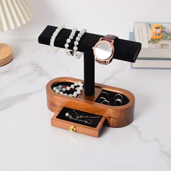 Suport de bijuterii din lemn, suport de birou cu trei etaje pentru brățări și ceasuri, organizator multifuncțional pentru bijuterii, design modern minimalist