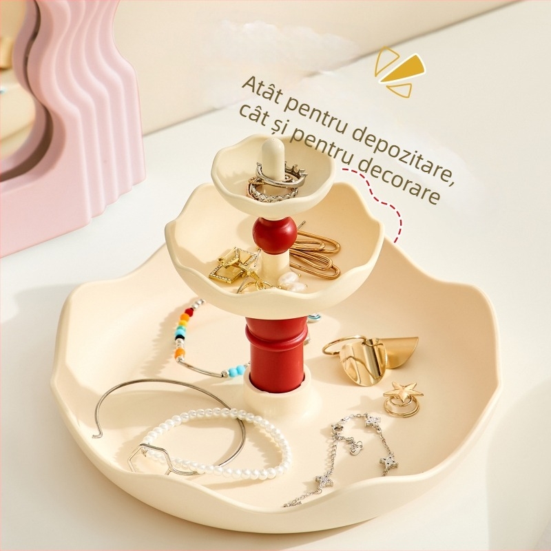 Raft de bijuterii pentru birou, 3 niveluri, din plastic, stil modern minimalist, organizator multifuncțional pentru bijuterii