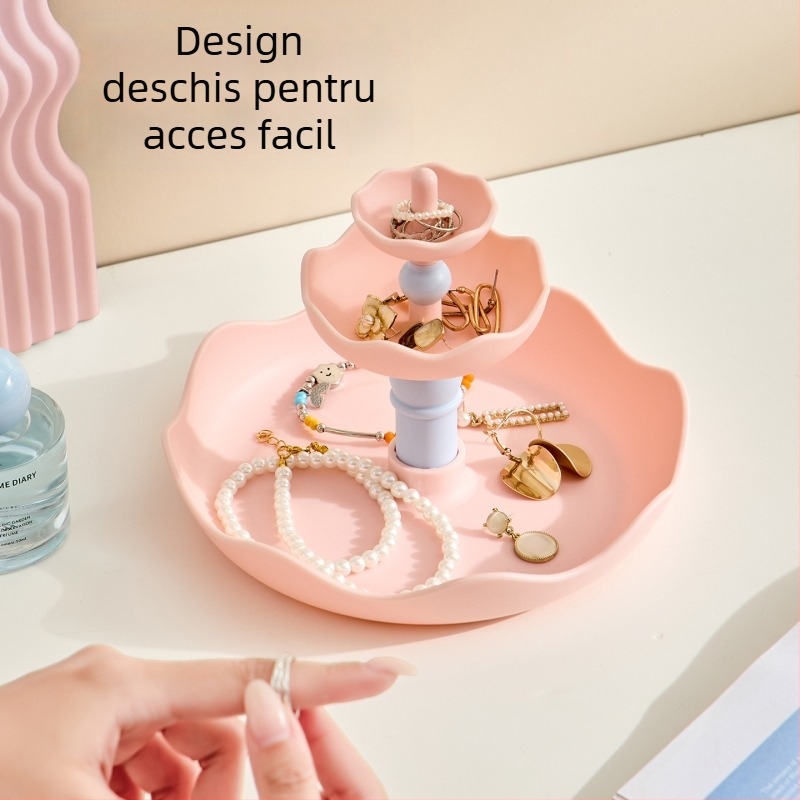 Raft de bijuterii pentru birou, 3 niveluri, din plastic, stil modern minimalist, organizator multifuncțional pentru bijuterii